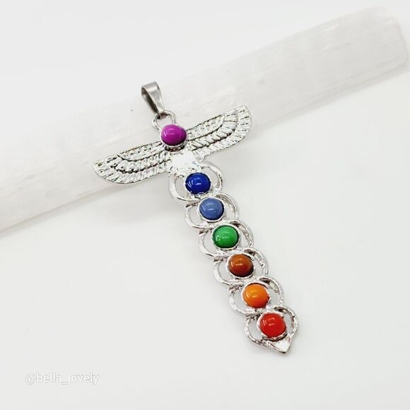 7 Color Stone Beads Chakra Totem Healing Pendant 2.1" - Picture 1 of 2